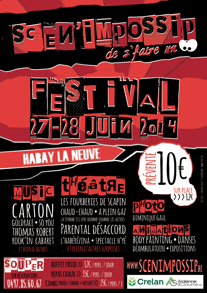 Scenimpossip de s'faire un festival, affiche de l'événement à venir le 27 et 28 juin 2014 à habay-La-Neuve